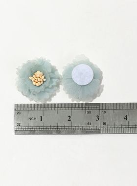 3.5cm水晶纱花 diy手工花环胸花装饰 汉服鞋帽服装配件 纱布加芯