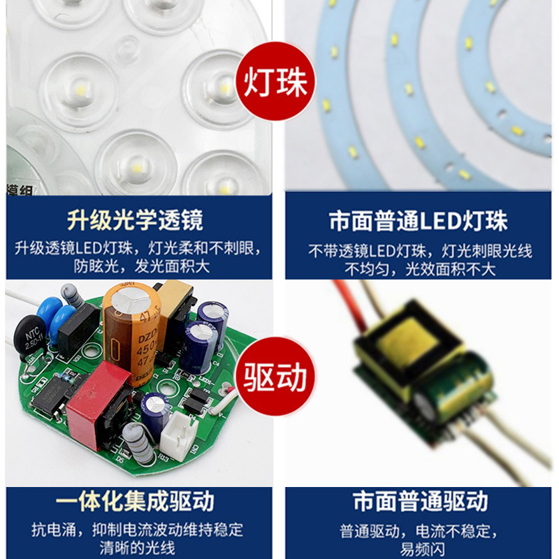 led吸顶灯灯芯灯盘替换芯节能家用变光超亮卧室圆形改造圆盘灯板 - 图1