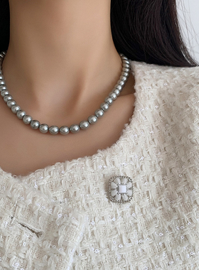 银灰色倪妮同款珍珠项链女