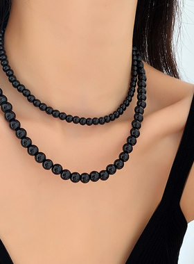 fever同款黑色珍珠项链女