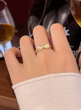 新款韩系甜美猫眼石蝴蝶结戒指