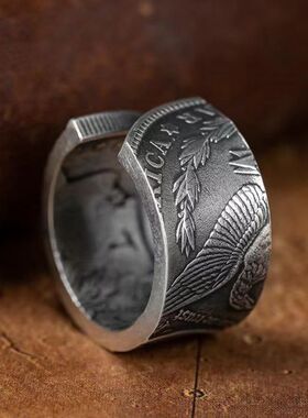 摩根币复古开口指环情侣对戒霸气潮流银币戒指