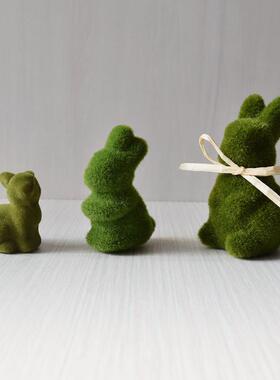 仿真兔子摆件复活节桌面装饰品可爱苔藓橱窗饰品客厅家居饰品