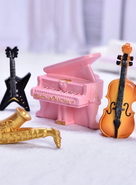创意微景观树脂仿真乐器钢琴吉他小摆件桌面装饰