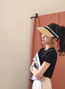 东大门韩国拉菲草网红同款空顶帽