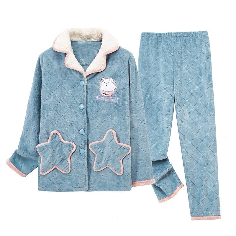 月子服孕妇秋冬季加绒珊瑚绒睡衣 基顺服饰家居服套装