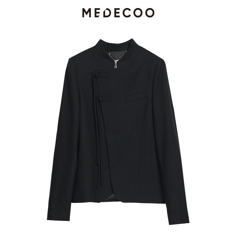 MEDECOO/墨蒂珂2024冬季新款 斜门襟中式盘扣羊毛短外套MID31124,淘宝优惠券,粉丝福利购,淘宝优惠卷