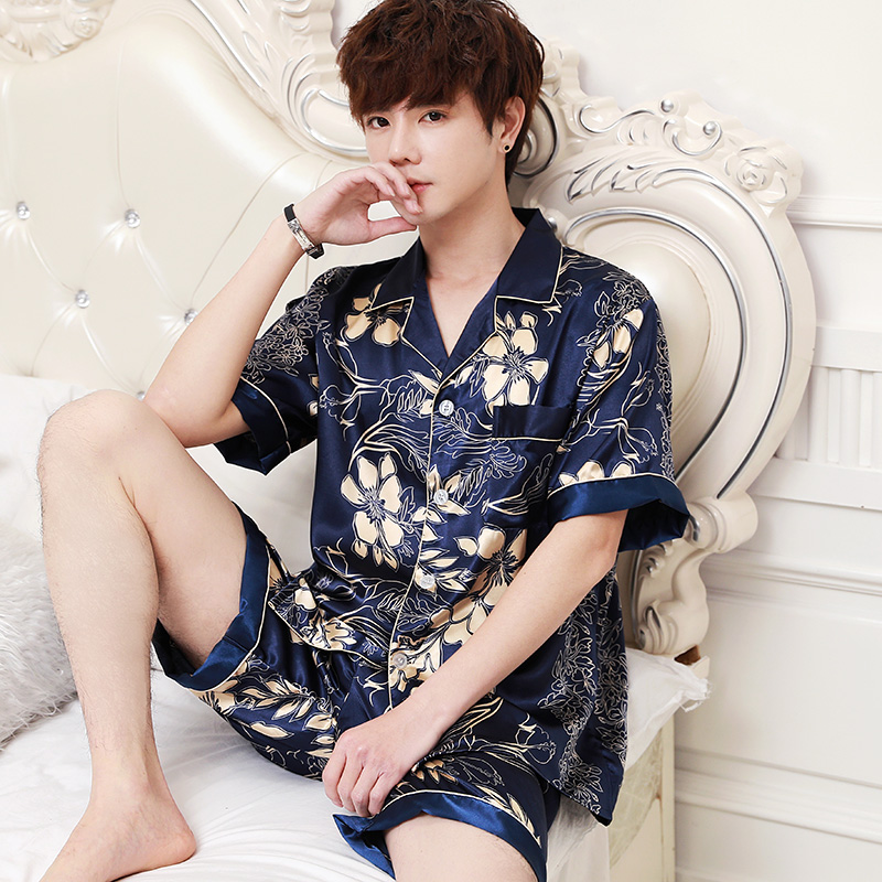 薰魅旗舰店睡衣男冰丝夏季男士夏天丝绸薄款短袖男式家居服春夏套装春秋短裤0