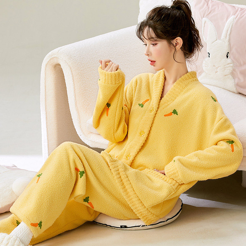 睡衣女秋冬半边绒冬款加厚加绒法兰绒冬天女士套装珊瑚绒家居服,淘宝优惠券,粉丝福利购,淘宝优惠卷