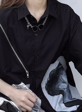 假装有墨镜~墨镜项链小众嘻哈设计感星芒ins拼接钛钢男女潮牌首饰