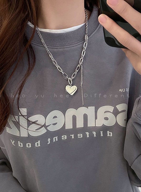 甜酷爱心钛钢拼接项链女不掉色设计感毛衣链个性小众冷淡风卫衣链