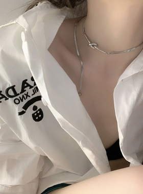 朋克风时尚打结项链钛钢不掉色冷淡风气质百搭短款抽拉锁骨链颈链