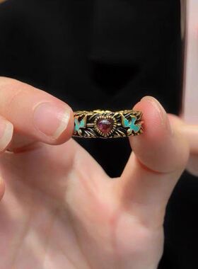 大英博物馆系列复古鸟衔做旧设计精致爱心飞雁网红同款开口戒指