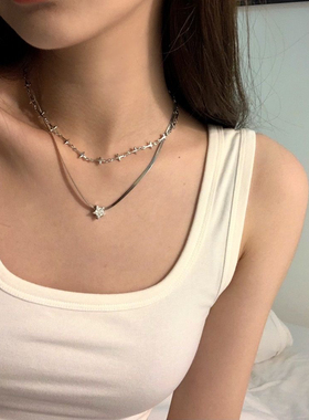 辣妹轻奢叠戴双层星星十字架项链个性百搭小众设计感ins潮锁骨链