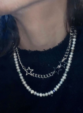 星星元素y2k小众设计百搭辣妹五角星镂空钛钢链条辣妹项链潮牌