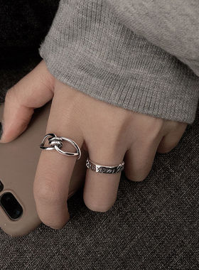 小众设计戒指男女ins银钛钢复古