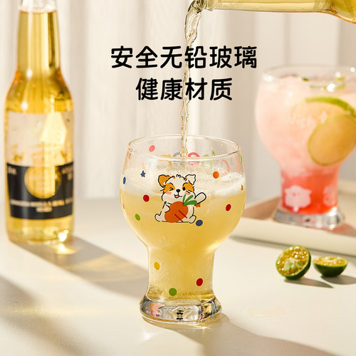 卡罗特原创啤酒杯可爱玻璃杯女生高颜值家用水杯饮料果汁牛奶杯子 - 图0