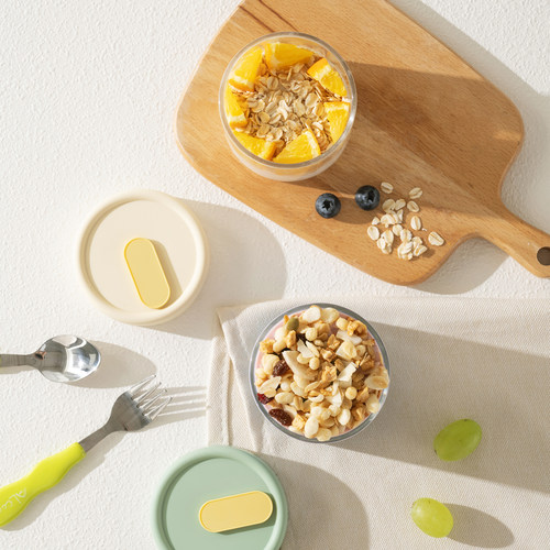 卡罗特隔夜燕麦杯带盖玻璃杯酸奶杯子水果外带上班族便携早餐杯 - 图3