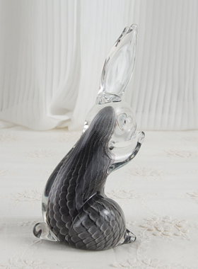 西洋收藏品 意大利手工制作玻璃可爱小兔子 欧式居家装饰中古摆件