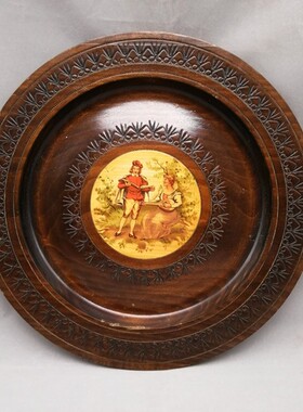 西洋收藏品 美国手工雕刻立体图案木板画 居家装饰复古木雕摆件