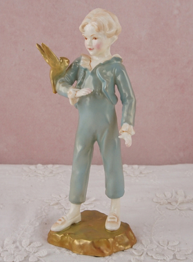 西洋收藏品 英国Royal Worchester手绘骨瓷男孩瓷偶 欧式人偶摆件