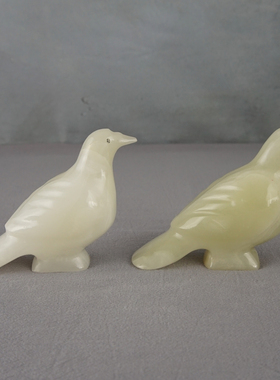 西洋收藏个人艺术家手工雕刻玉石小鸟天鹅 欧式复古石雕装饰摆件