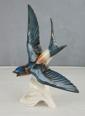 西洋收藏品 德国手工制作手绘陶瓷燕子 复古居家可爱动物装饰摆件