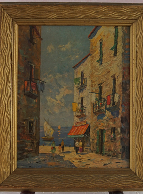 西洋收藏品美国手工制作实木画框风景印刷画复古居家装饰挂画摆件