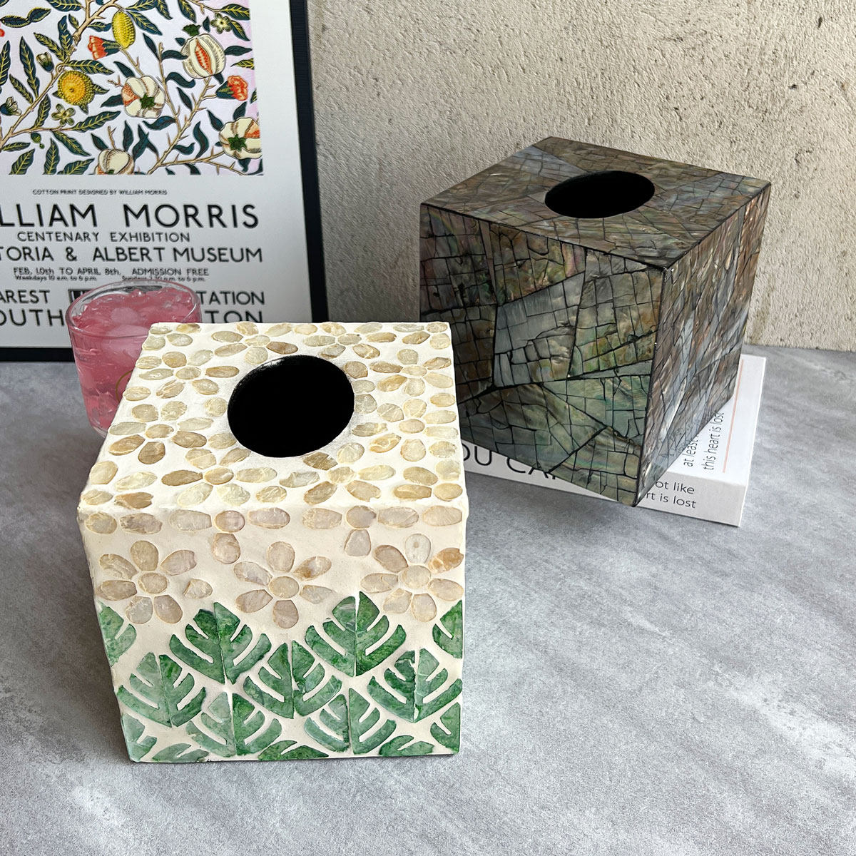 天然彩贝镶嵌纸巾盒轻奢创意桌面客厅纸巾收纳盒民宿酒店装饰摆件,淘宝优惠券,粉丝福利购,淘宝优惠卷