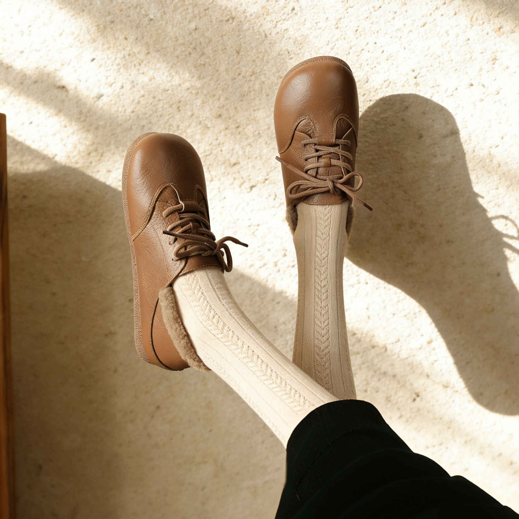 ladyblack软底真皮加厚毛系带深口单鞋女冬季平底大码雪地鞋41-43,淘宝优惠券,粉丝福利购,淘宝优惠卷