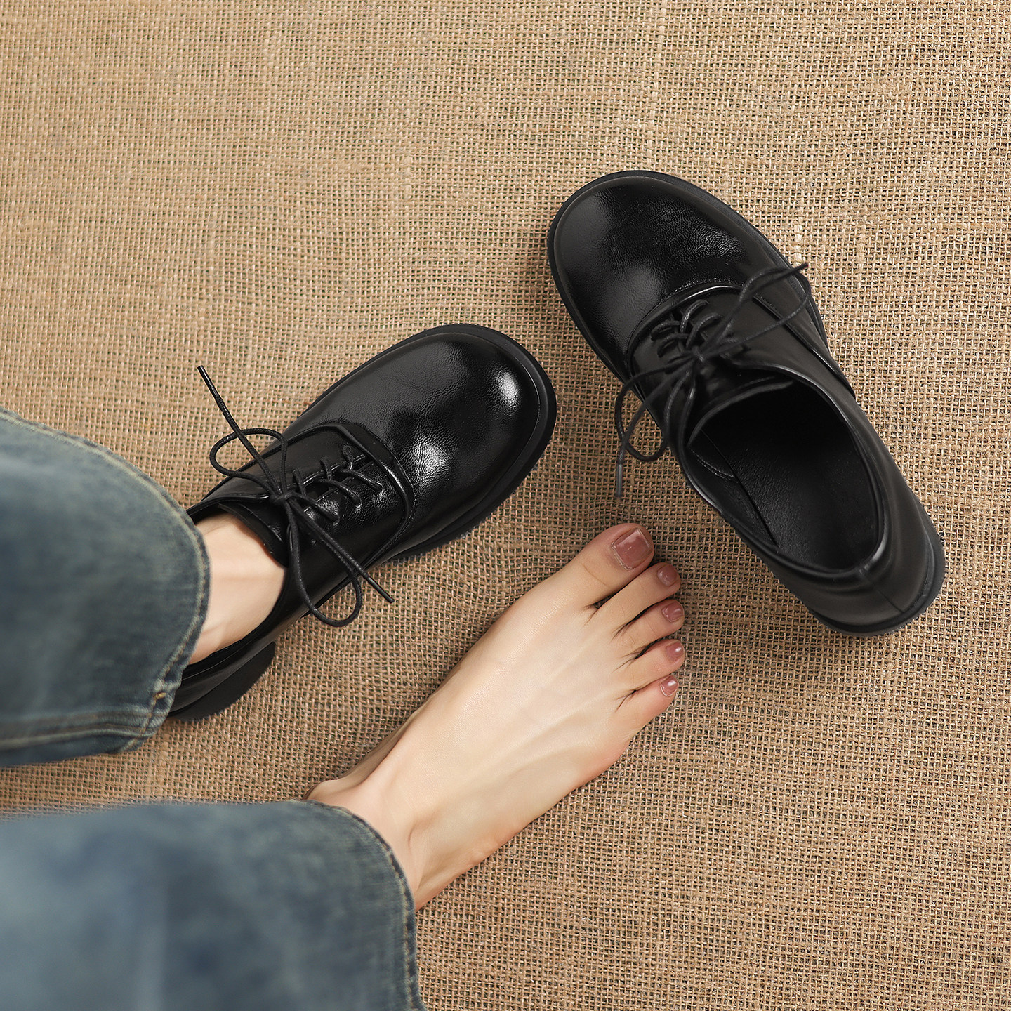 ladyblack复古系带深口单鞋女高粗跟小皮鞋法式圆头大码女鞋41-43,淘宝优惠券,粉丝福利购,淘宝优惠卷