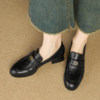 Metal buckle thick medium heel single shoes large size leather shoes 41-43