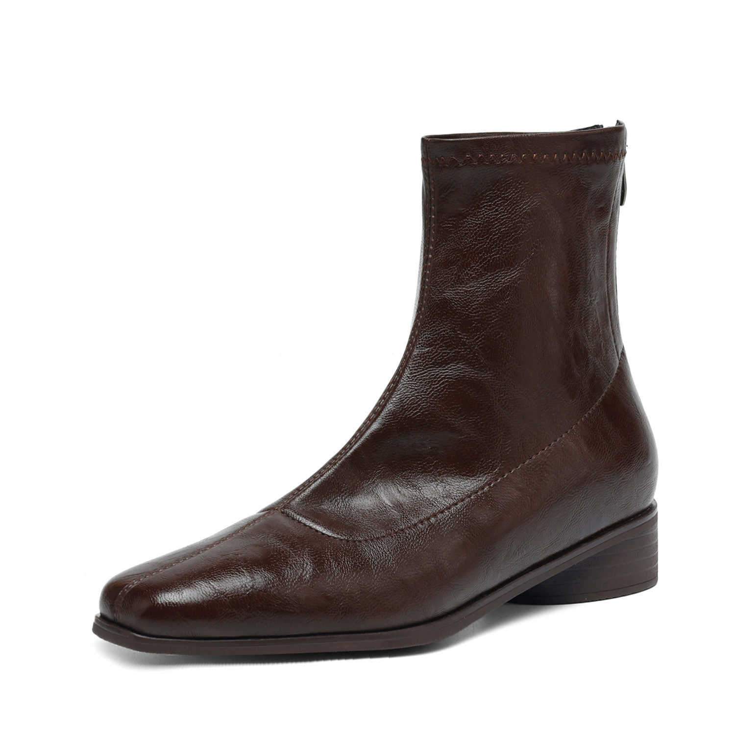 ladyblack粗中跟方头显瘦后拉链短靴女秋冬弹力复古大码单靴41-43,淘宝优惠券,粉丝福利购,淘宝优惠卷