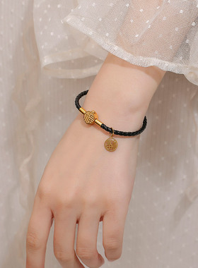 福牌皮绳手链原创设计情侣