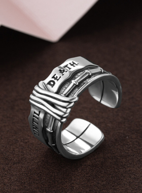 银戒指小众英文食指戒低调气质