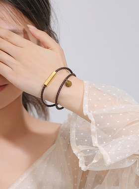 情侣真皮双层手链小众双圈气质编织手环男女生刻字个性礼物潮百搭