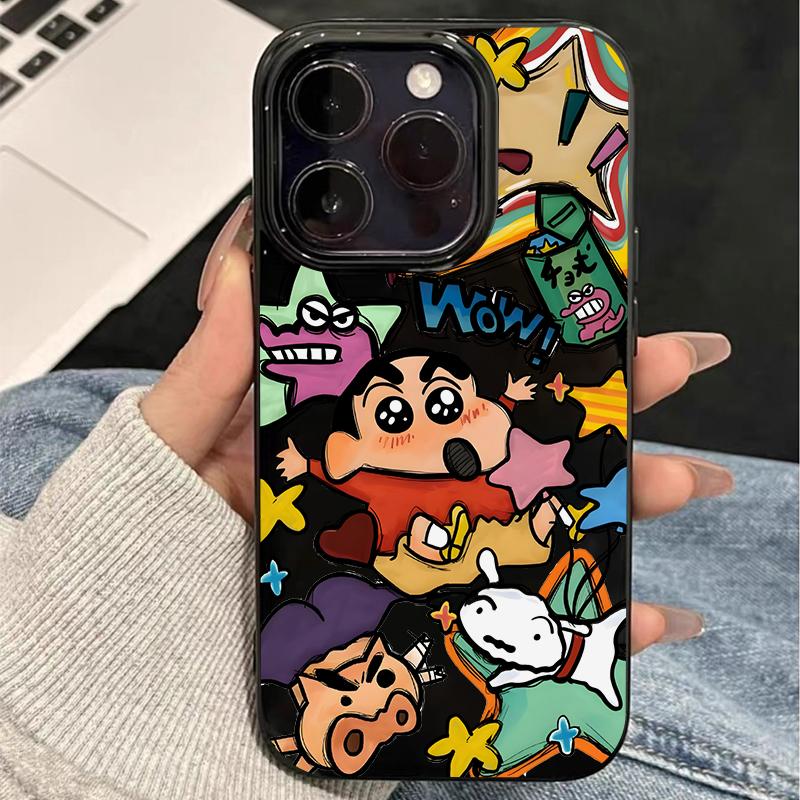涂鸦蜡笔小新适用iPhone16pro苹果16promax果冻手机壳16/15/14plus全包13/12/11华为P70vivo小米15oppo软套xr - 图1
