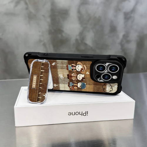 复古猫咪四角防摔羊毛壳适用苹果17promax手机壳iPhone16pro挂绳14/13/12镜子支架11华为p70vivo小米15oppo套 - 图1