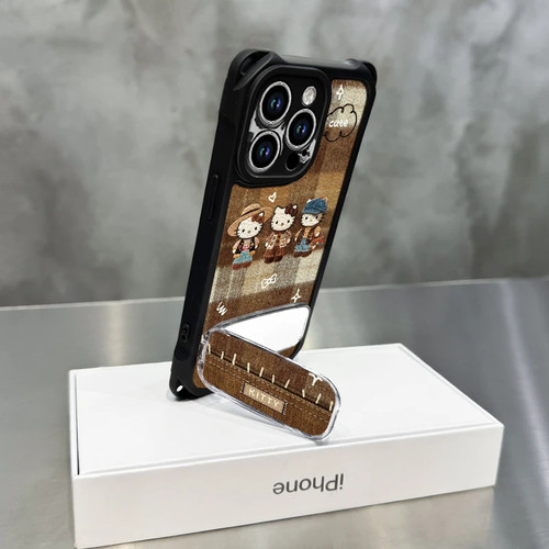 复古猫咪四角防摔羊毛壳适用苹果17promax手机壳iPhone16pro挂绳14/13/12镜子支架11华为p70vivo小米15oppo套 - 图0