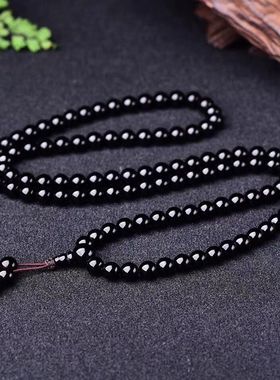 女黑曜石108颗多圈本命年兔手链