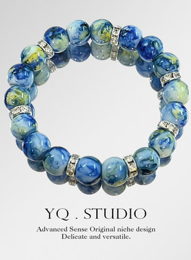 YQ.STUDIO | 2026新款油画蓝色手链轻奢复古彩色手饰梵高星空饰品