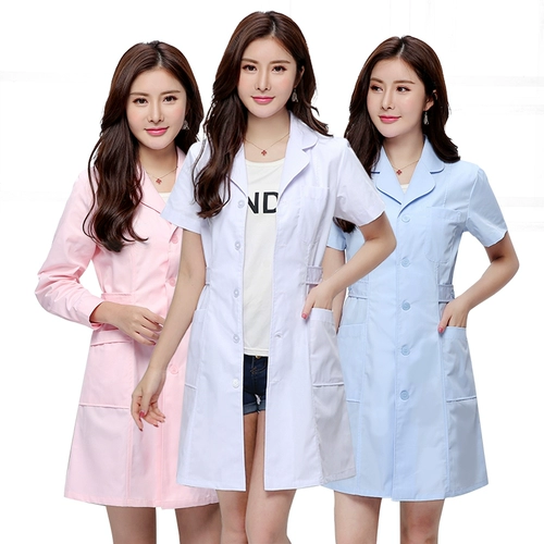 Униформа медсестры, тонкий рабочий белый халат, короткий рукав, с рукавом, для салонов красоты