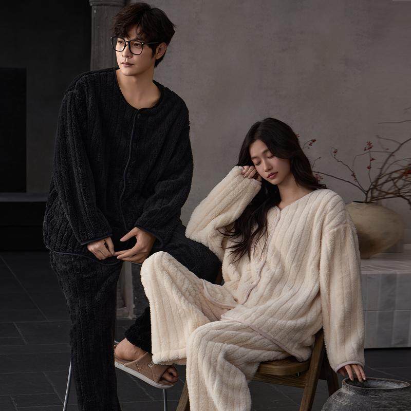 猫人情侣睡衣女秋冬季珊瑚绒加绒加厚套装法兰绒男士家居服可外穿,淘宝优惠券,粉丝福利购,淘宝优惠卷