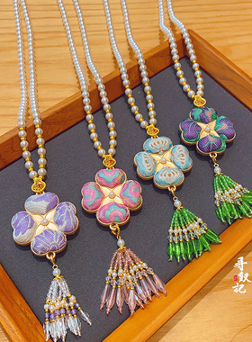 原创手工中式非遗宋锦四叶草项链