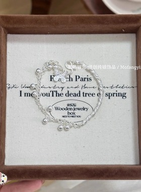 足银999蝴蝶铃铛手链韩系纯银半镯原创手工小众脚链饰品闺蜜礼物