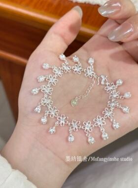 非遗纯银太阳花铃兰流苏手链复古