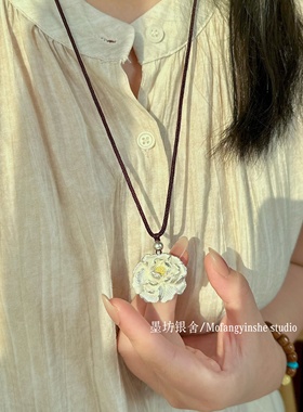 足银999实心立体牡丹花项链