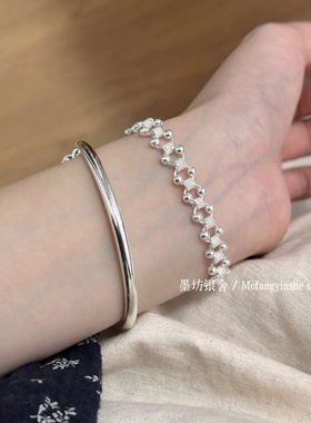 足银999芭蕾风圆珠编织手链纯银