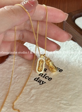 纯银点钻转动梵霄金刚杵貔貅吊坠项链女复古高级镀金锁骨链礼物