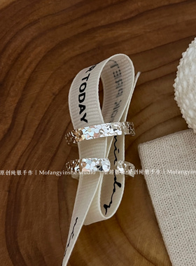 足银999.9实心碎冰冰银戒指碎银子纯银戒指活口可调节高级送女友